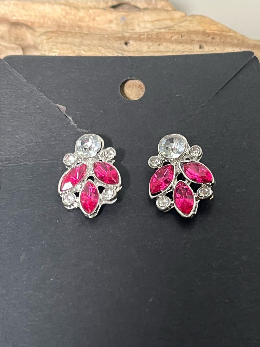 Pink Crystal Leaf Cluster Stud Earrings - Women Jewelry